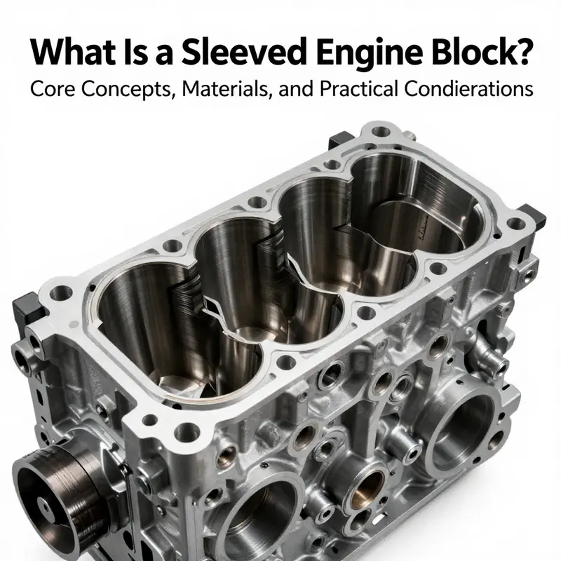 Cross-sectional view illustrating a sleeved engine block’s replaceable cylinder sleeves and wear surface.