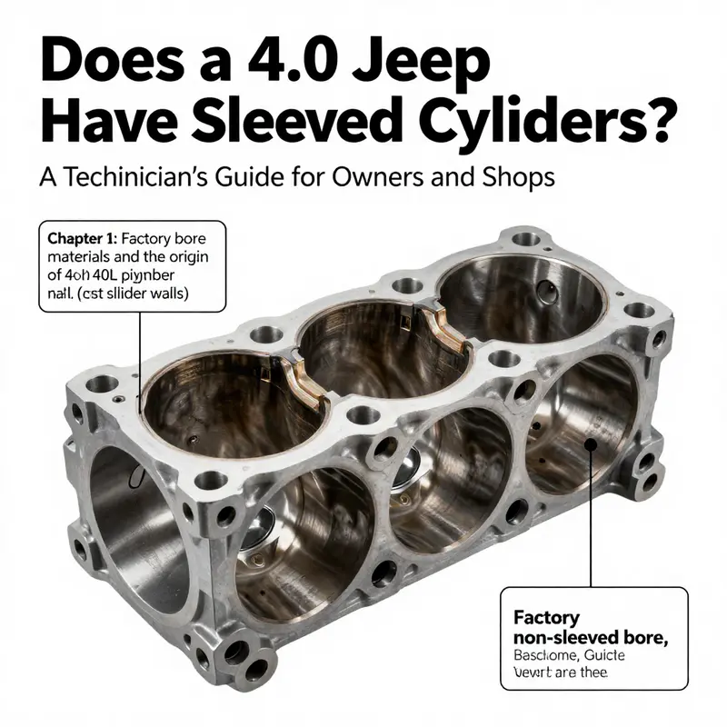 Factory bore materials in the 4.0L engine: cast iron bores without factory sleeves.