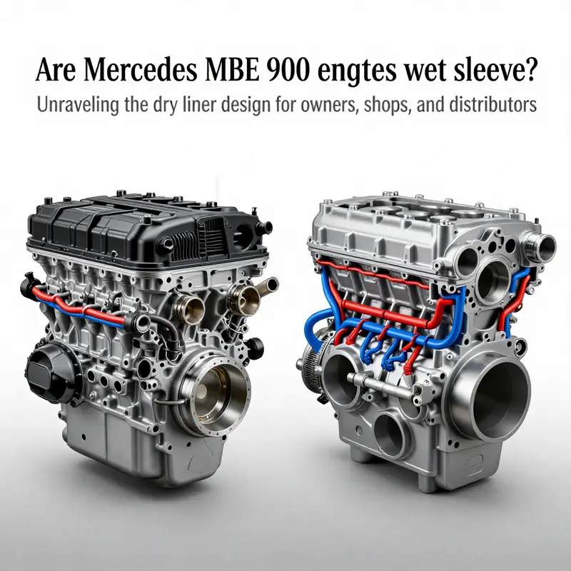 Technical cutaway showing the dry liner arrangement in the MBE 900 engine block with sealed cylinder bore.