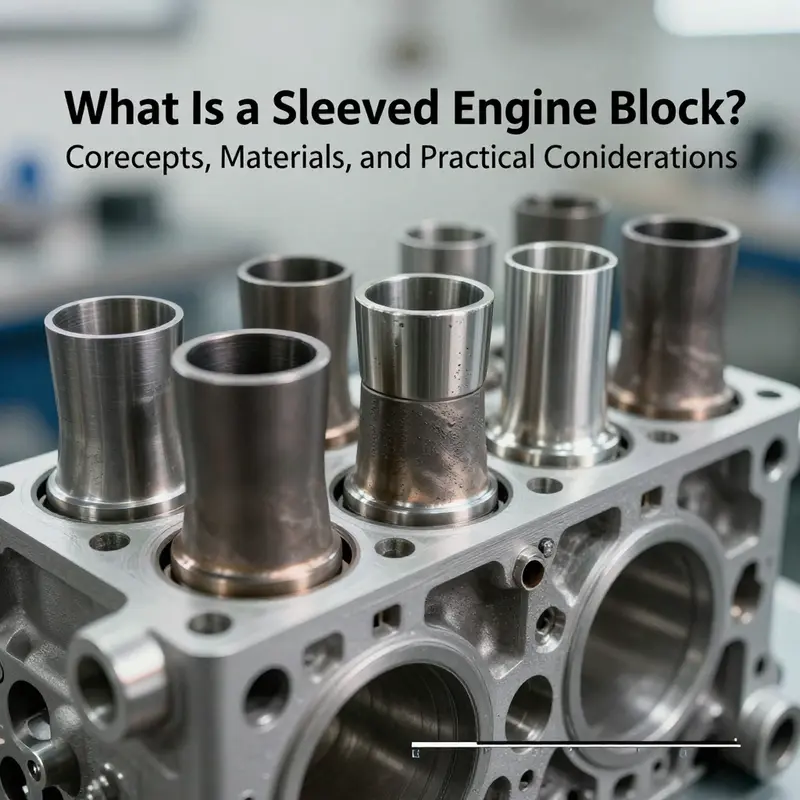 Cross-sectional view illustrating a sleeved engine block’s replaceable cylinder sleeves and wear surface.