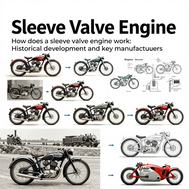Illustration of sleeve valve timing and port alignment that controls intake and exhaust during the piston cycle.