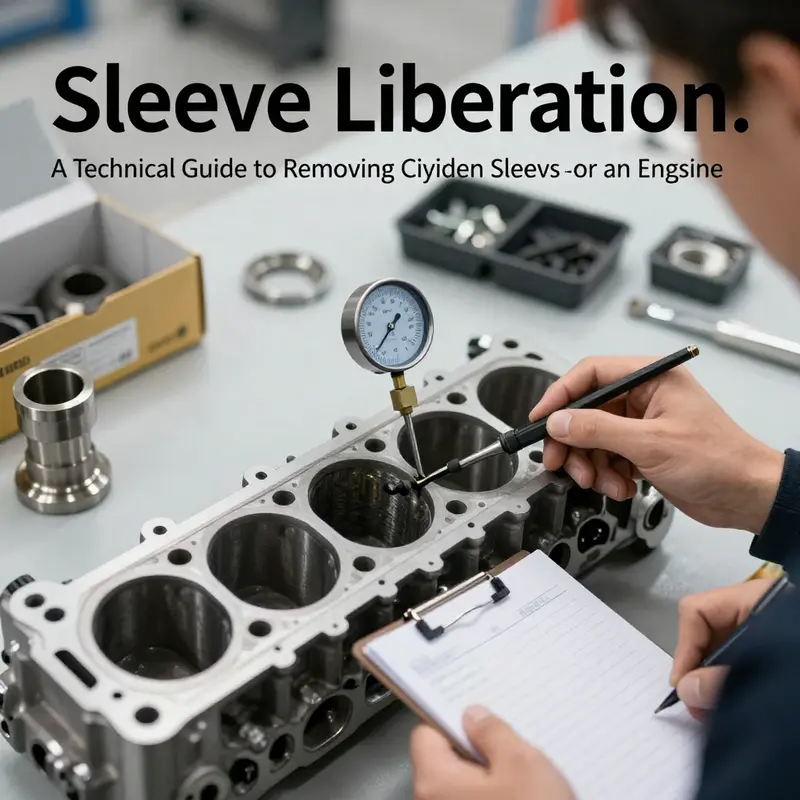 Preparation, disassembly, and initial inspection phase showing an exposed block bore and measurement tools.