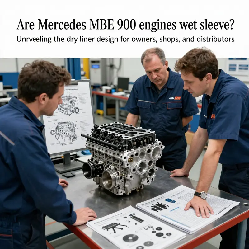 Technical cutaway showing the dry liner arrangement in the MBE 900 engine block with sealed cylinder bore.