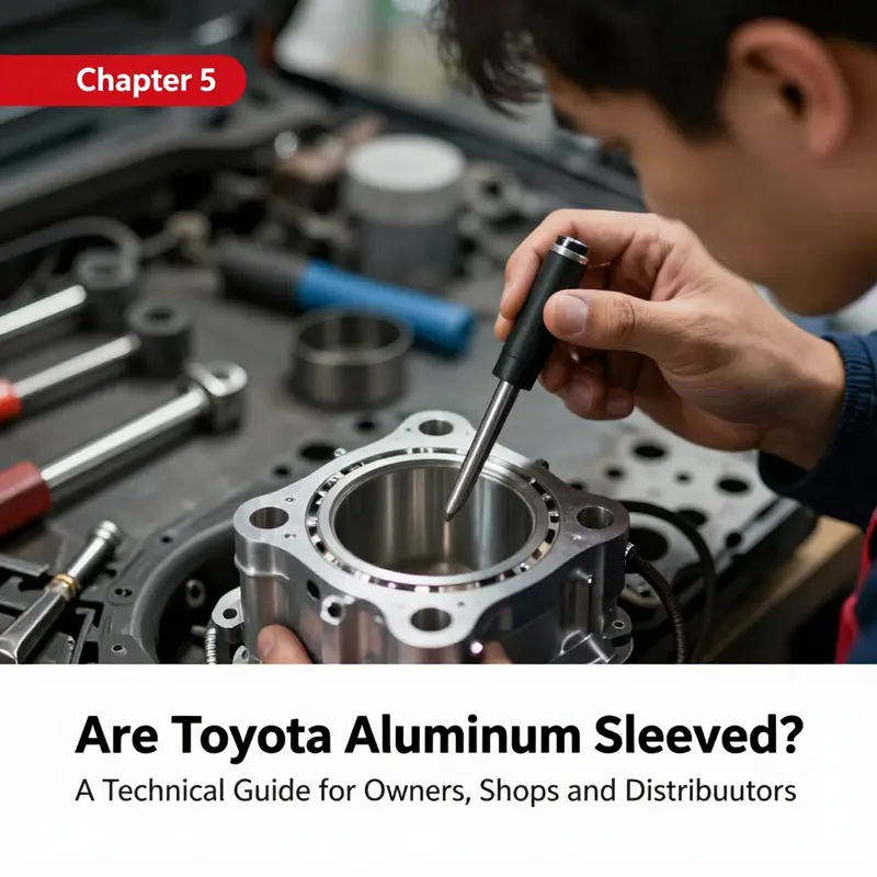 Overview of industry practice and material choices for Toyota aluminum engines, emphasizing the absence of iron sleeves and the use of bore coatings.