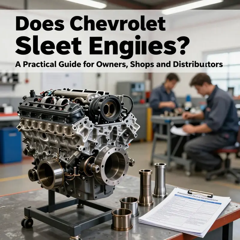 Cover image showing a Chevrolet small-block engine with a set of cylinder sleeves and a technician reviewing specifications.