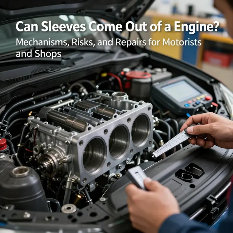 Photo-realistic cover image of an engine bay emphasizing cylinder sleeve inspection and potential detachment.