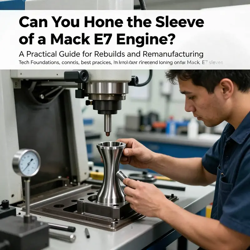 Technician evaluating a newly honed Mack E7 cylinder liner in a workshop setting.