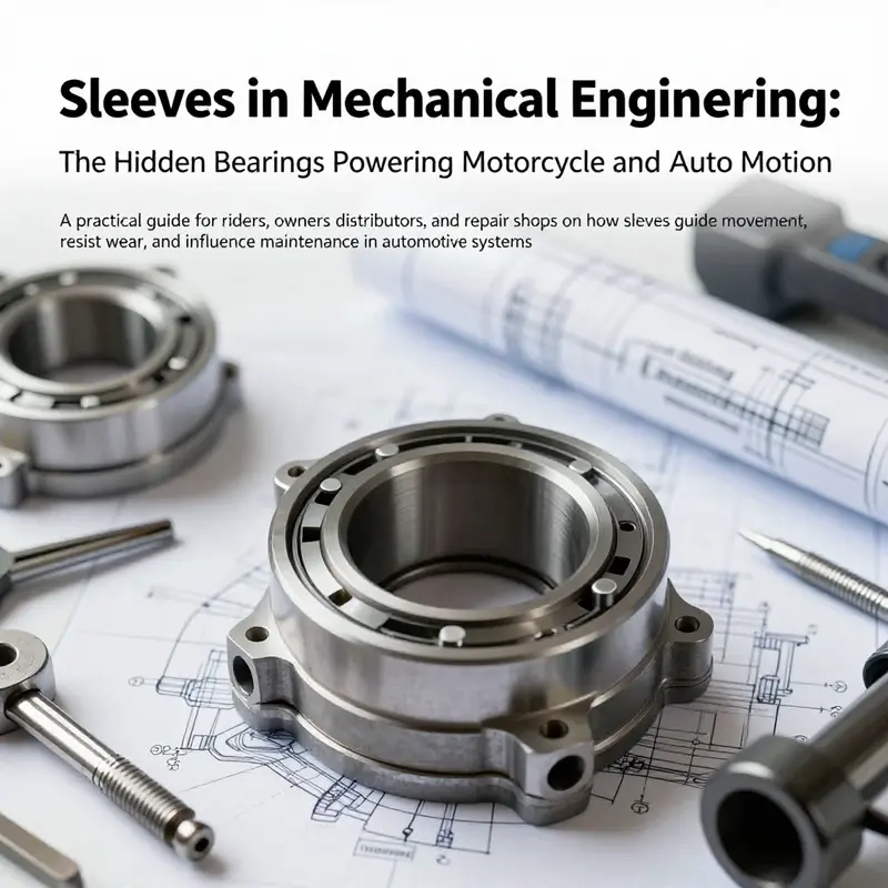Cover image showing a motorcycle engine with a highlighted sleeve bearing inside a bore in a workshop setting.