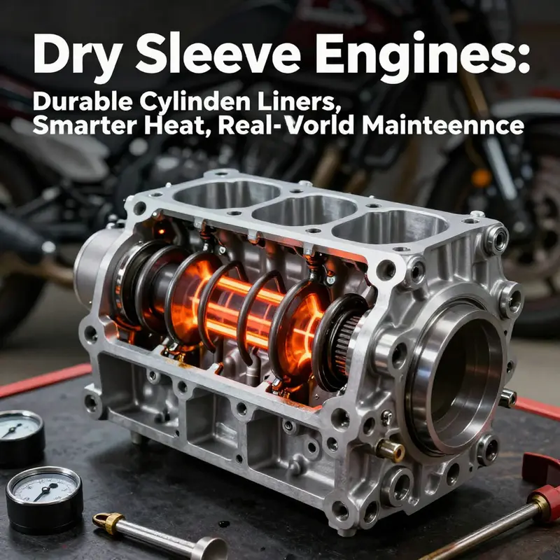 Realistic cutaway view of an engine block highlighting the dry cylinder sleeve and its cooling heat path.