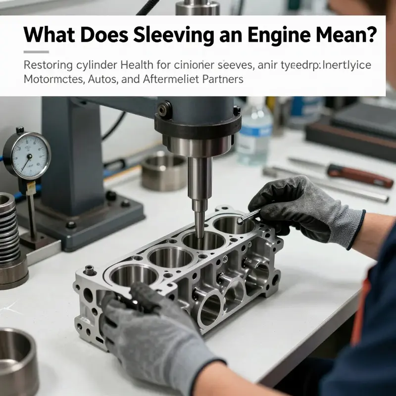 Cover image showing a technician working on an engine sleeve installation in a well-equipped workshop.