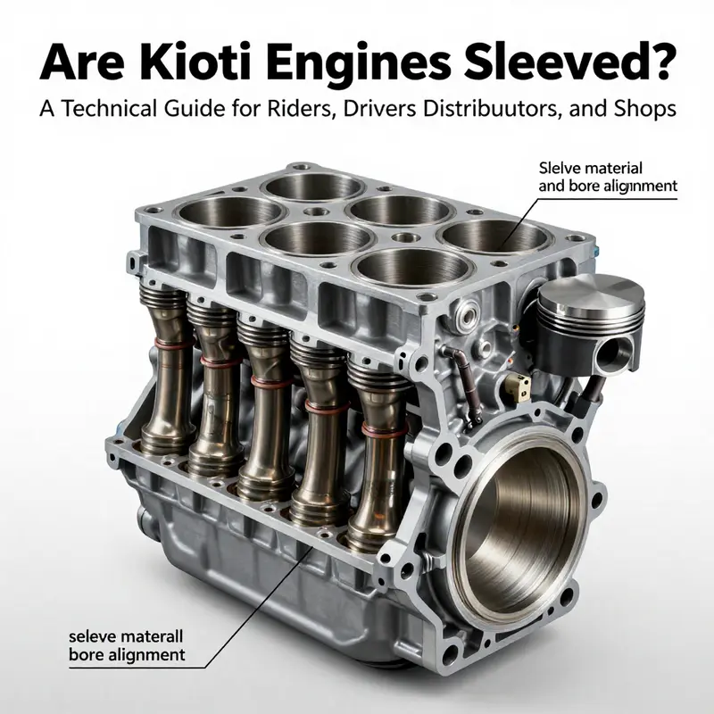 Cross-section of a sleeved KIOTI engine block highlighting sleeves and bore geometry.