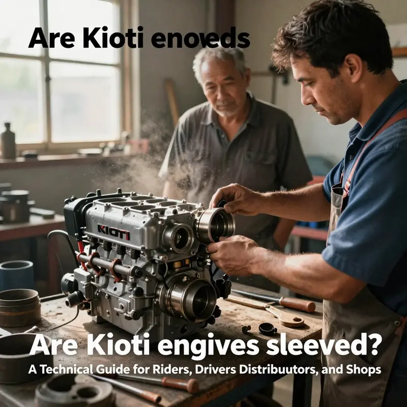 Cross-section of a sleeved KIOTI engine block highlighting sleeves and bore geometry.