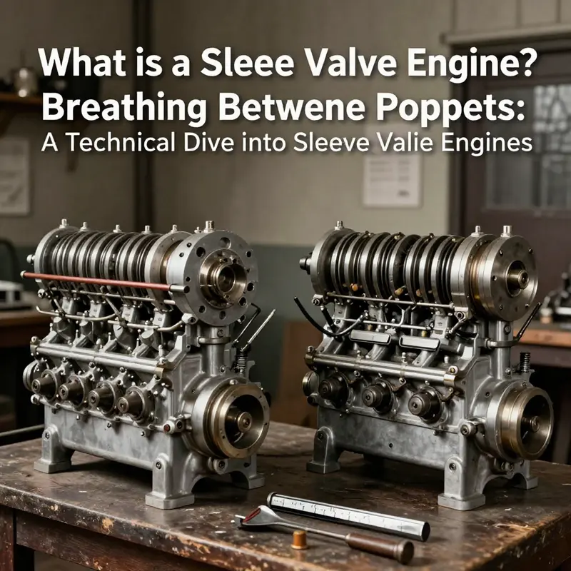 Diagram illustrating the sleeve valve mechanism: reciprocal piston motion paired with sleeve rotation unveils large ports for improved breathing.