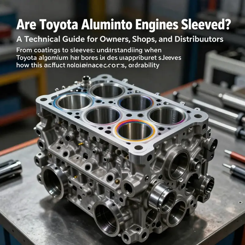 Photorealistic image of a Toyota aluminum engine block highlighting a coated bore surface.