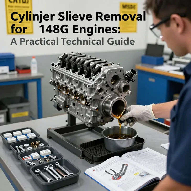 Setting up a safe, clean workspace and preparing the 148G engine for sleeve removal.