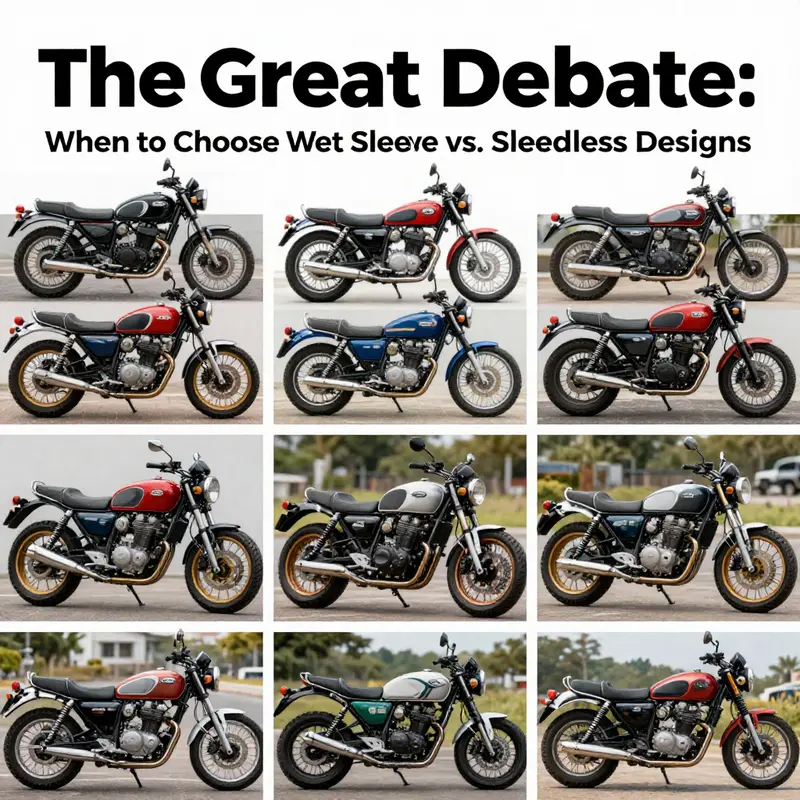 Visual comparison of wet sleeve and sleeveless engine designs.