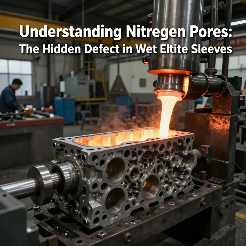 Highlighting nitrogen pores in a cross-section of an engine sleeve, representing manufacturing defects.