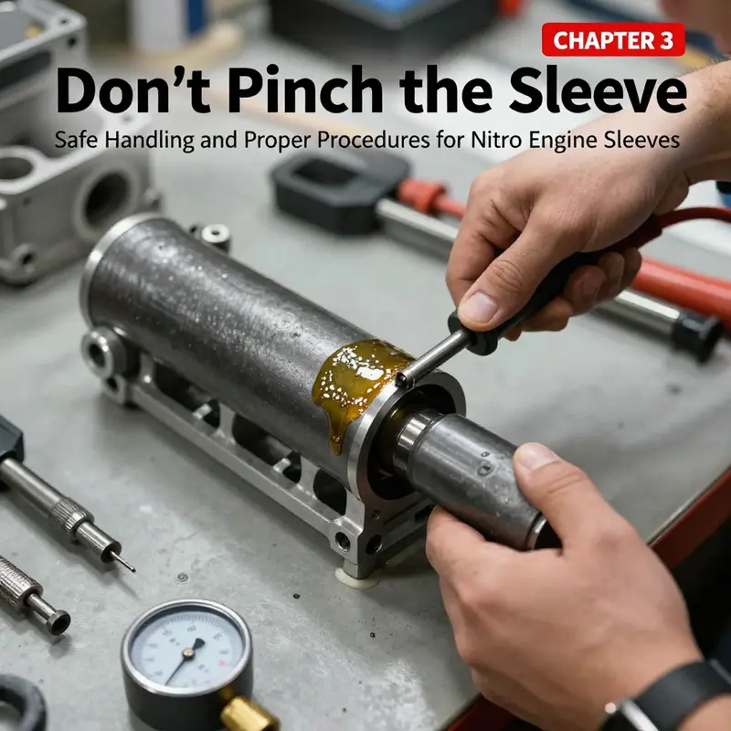 Conceptual view of the nitro engine sleeve with emphasis on avoiding pinching.