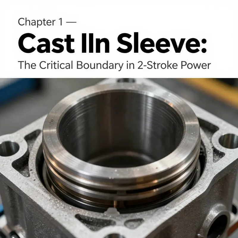Wear-resistance-focused view of a cast iron bore and piston rings within a 2-stroke engine.