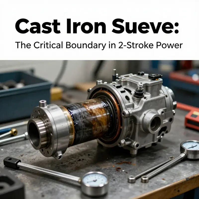 Wear-resistance-focused view of a cast iron bore and piston rings within a 2-stroke engine.