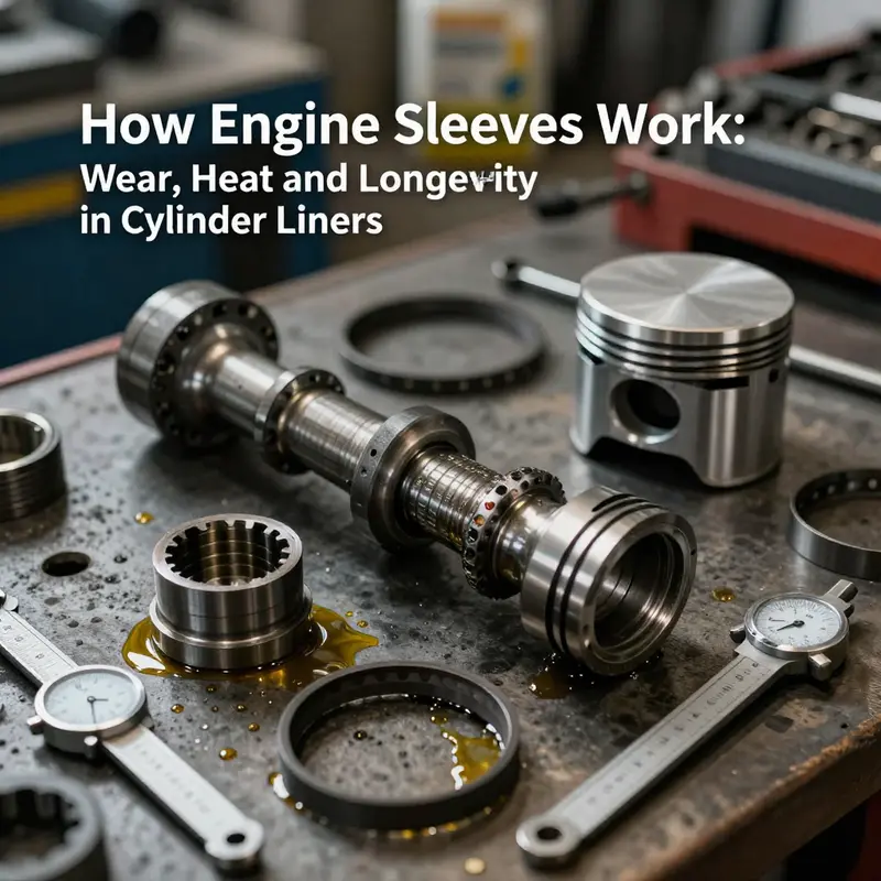 Wear-resistant cylinder liner surface with micro-porosity and piston-ring contact illustrated in a cutaway.