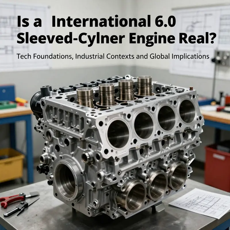 Photo-realistic cover image showing a diesel engine block with visible cylinder sleeves in a workshop setting.