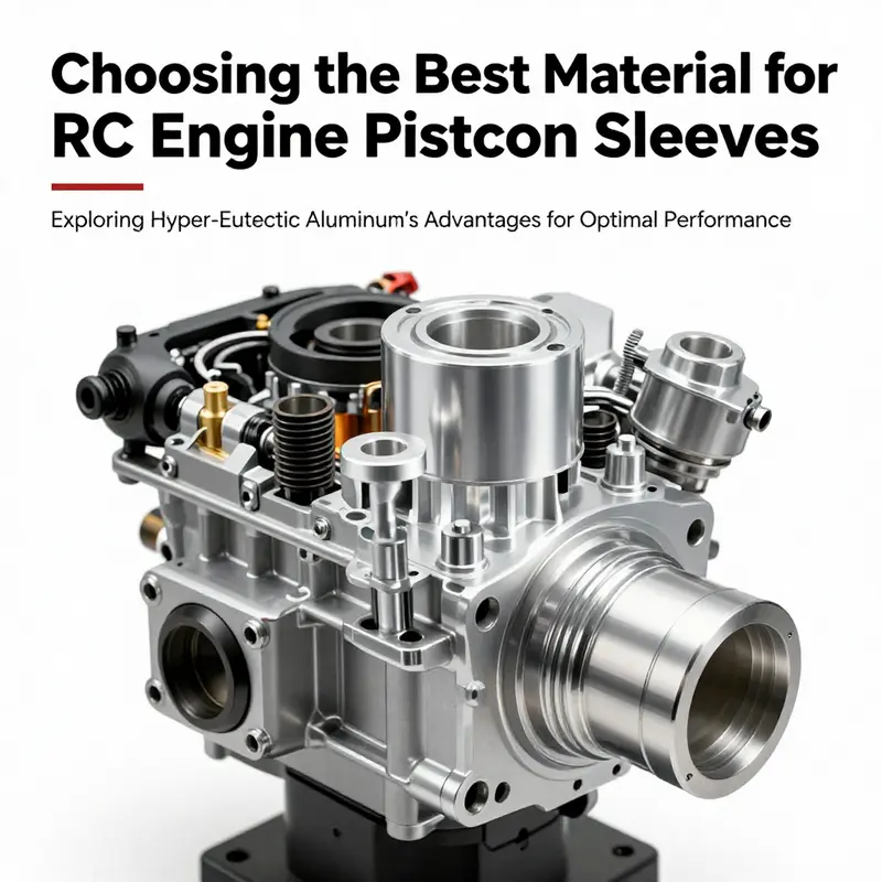 An RC engine highlighting hyper-eutectic aluminum sleeves to illustrate the material's importance in performance.