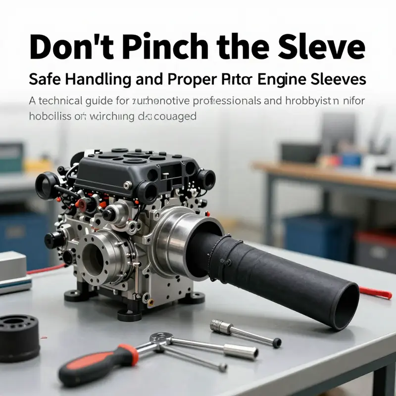 Photorealistic cover image of a nitro engine on a workshop bench with focus on the sleeve area and proper tools.