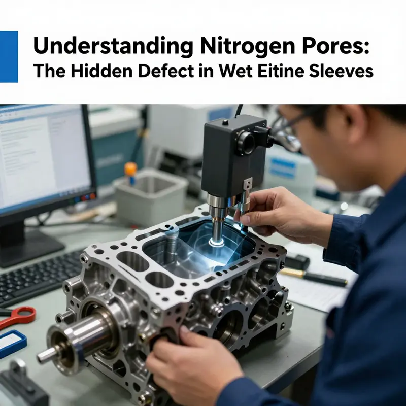 Highlighting nitrogen pores in a cross-section of an engine sleeve, representing manufacturing defects.