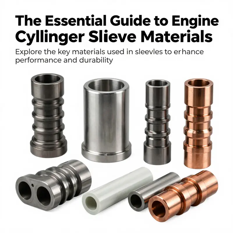 A collage of different engine cylinder sleeves made from cast iron, aluminum, steel, ceramics, and copper alloys, illustrating their material properties.