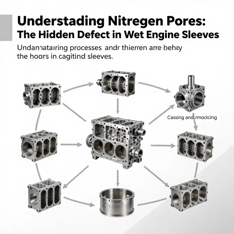 Highlighting nitrogen pores in a cross-section of an engine sleeve, representing manufacturing defects.