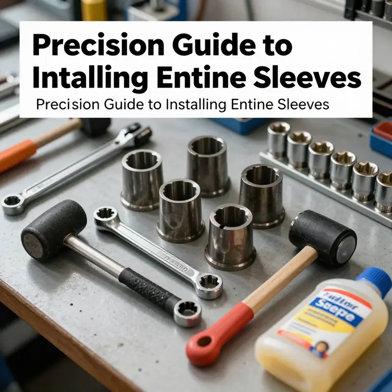 Essential tools and components laid out for engine sleeve preparation.