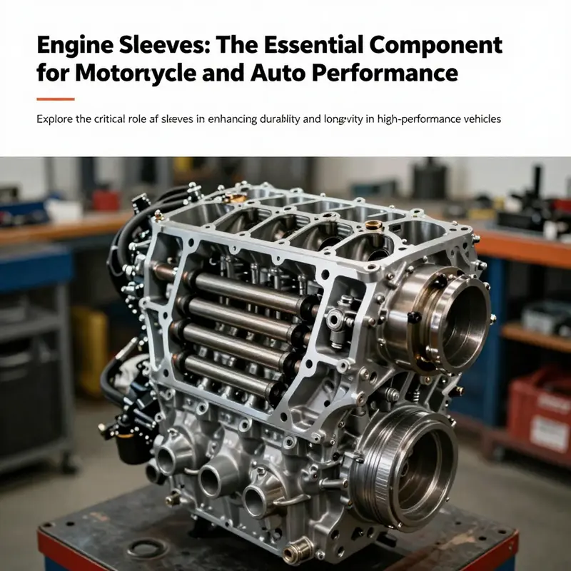 Stylized image of internal engine components with an emphasis on engine sleeves in an automotive workshop.