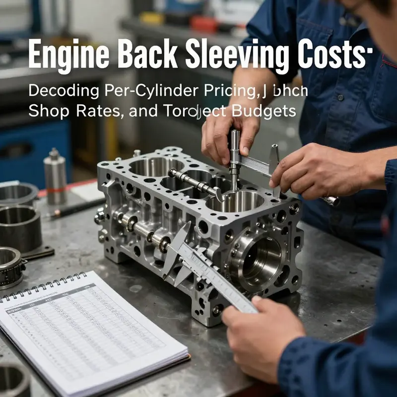 General price ranges and drivers for engine block sleeving costs, highlighting sleeves, machining, and labor considerations.