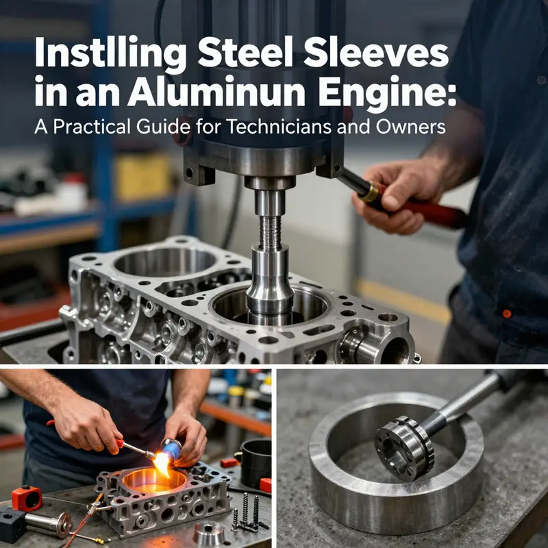 Measuring and preparing an aluminum engine block before sleeve installation, including bore gauging and fixture setup.