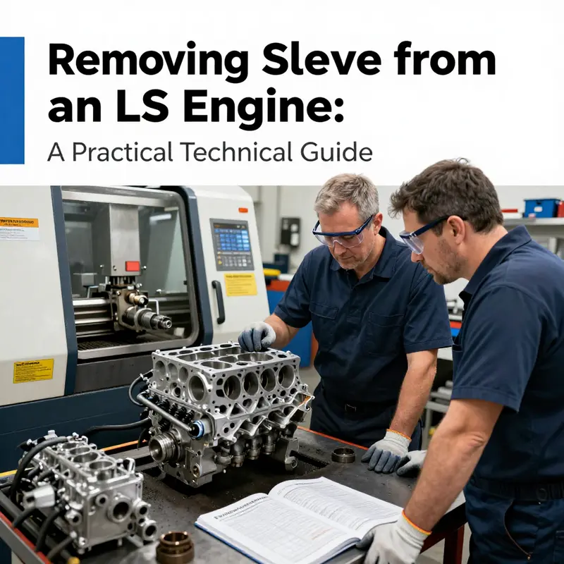 Organized initial disassembly of an LS engine with fluids drained and components labeled for sleeve removal readiness.