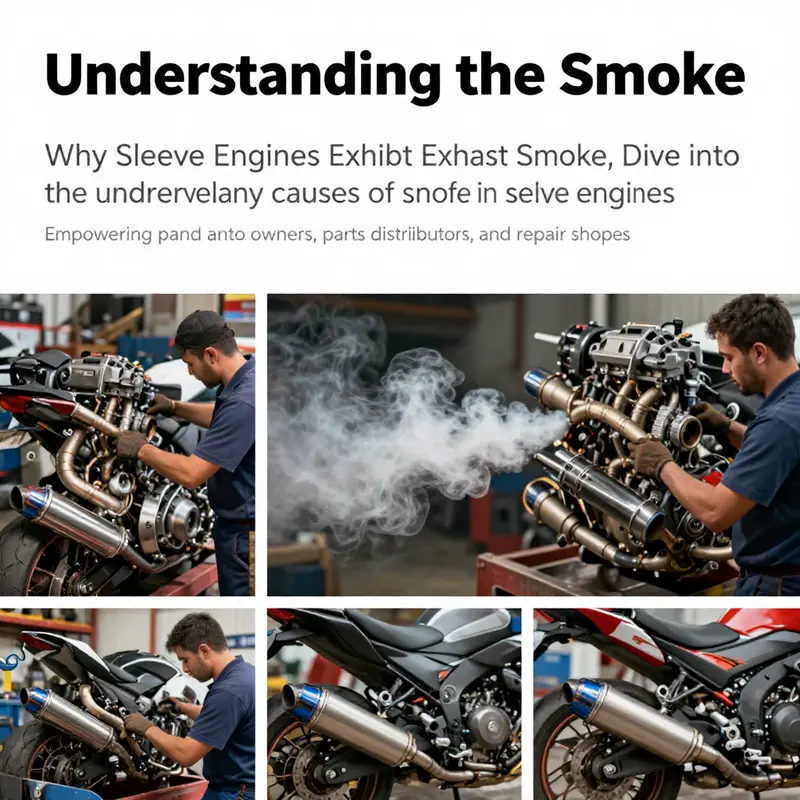 Collage of sleeve engines being inspected by mechanics, focusing on smoke and exhaust issues.