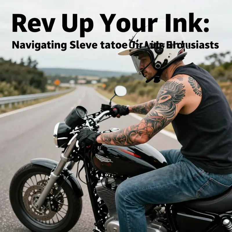 A motorcycle rider showcasing a sleeve tattoo against a scenic backdrop.