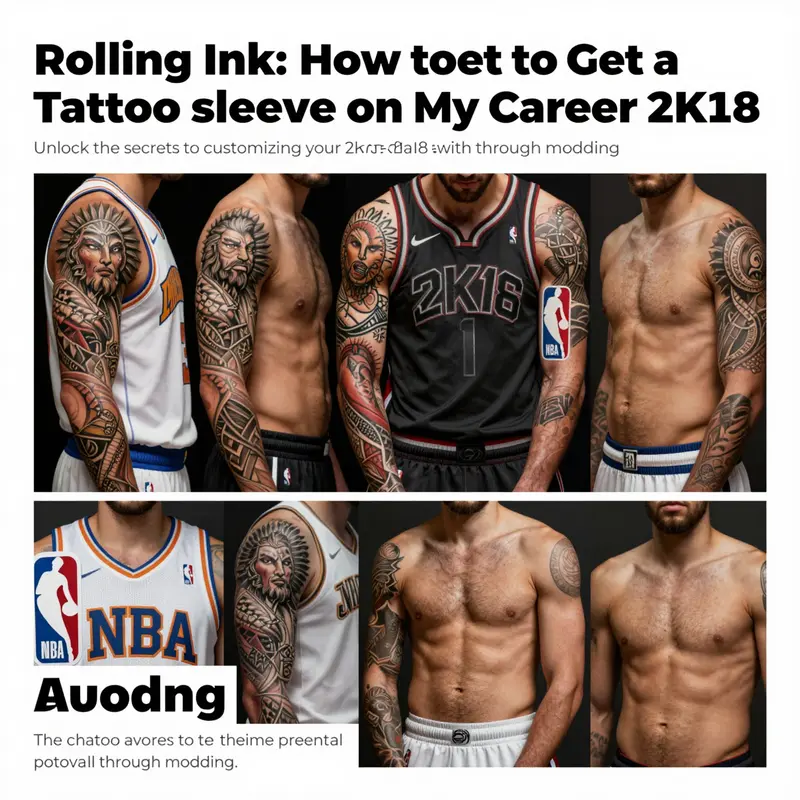 A collage of NBA 2K18 avatars showcasing diverse tattoo sleeve designs achieved through modding, highlighting personalization.