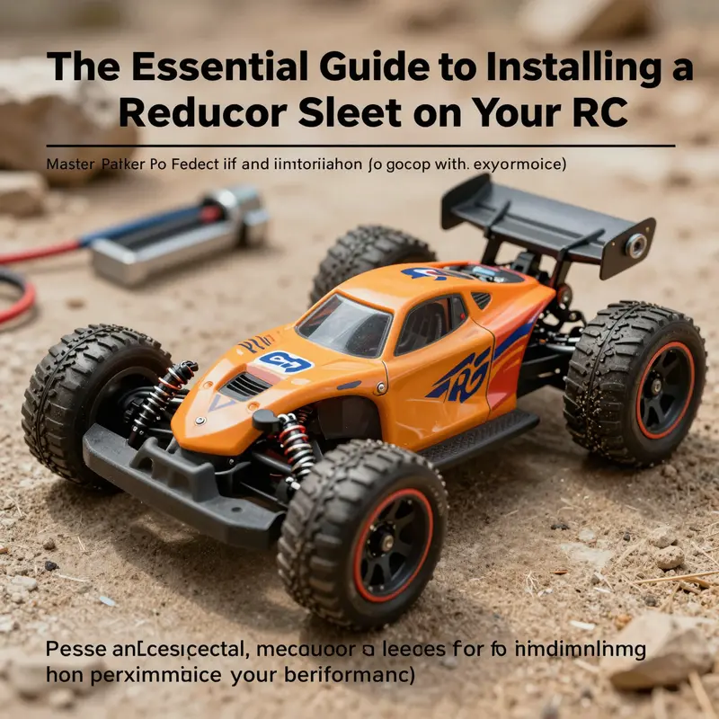 A dynamic image of an RC car racing with a focus on the significance of reducer sleeves for performance.