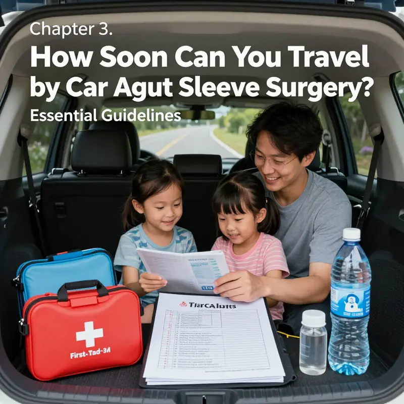 An infographic providing an overview of the recovery timeline for car travel post-surgery.