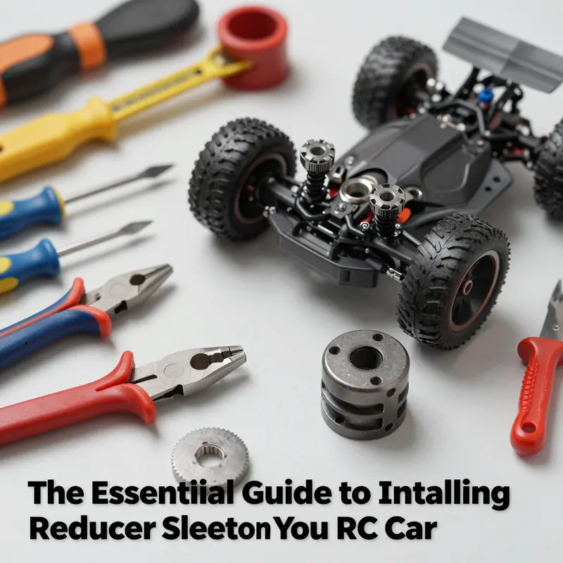 Essential tools and materials gathered for installing a reducer sleeve on an RC car.