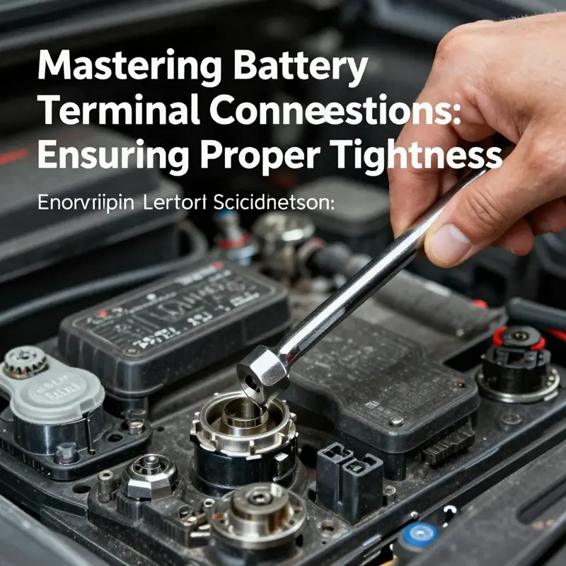 Using a torque wrench to tighten a battery terminal to the correct specifications.