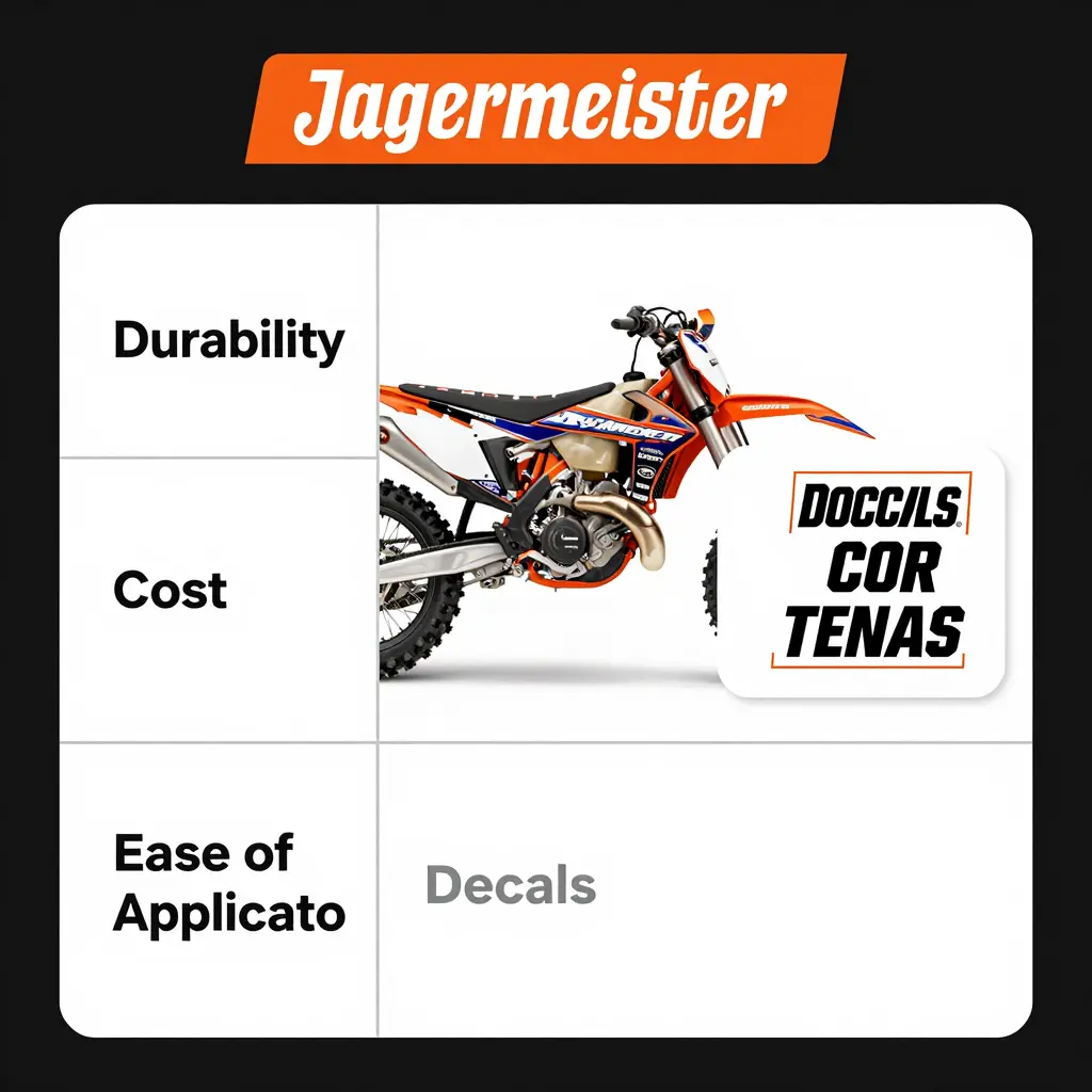 Comparison of graphic materials for Jagermeister dirt bike graphics